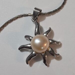 Elegant 18k RGP Pearl Sunburst Pendant Necklace